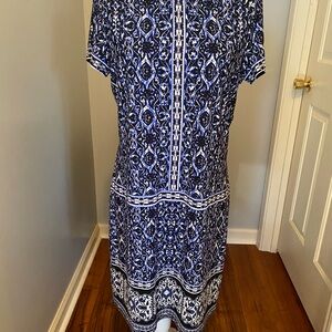 White House Black Market Navy and White Midi Dress
